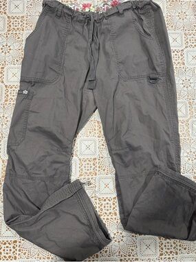 Women’s Gray Cargo Utility Pants Drawstring Elastic Waist Medium